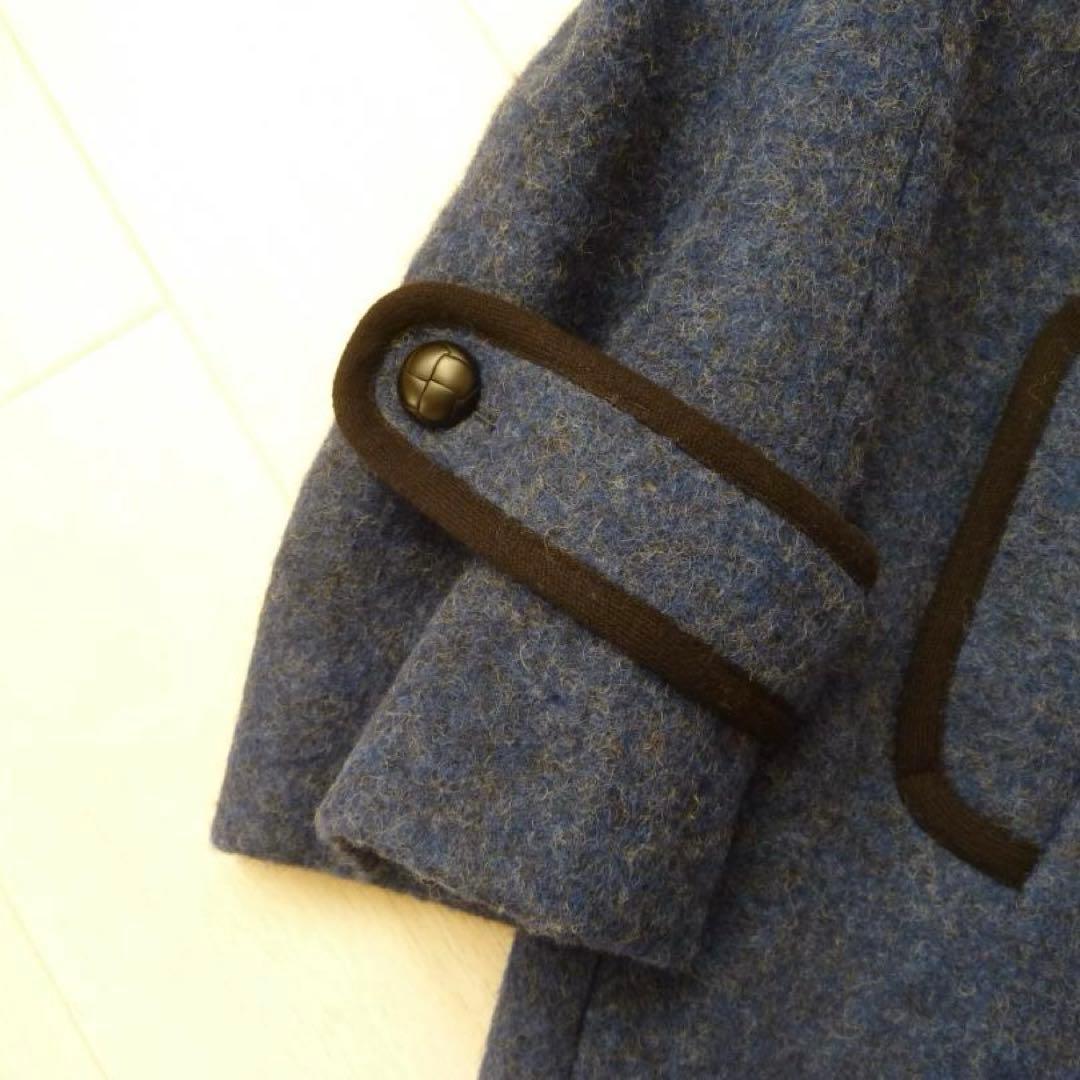 未使用 LORITTI ロング丈 フード付ウールコート M イタリア製 ネイビー