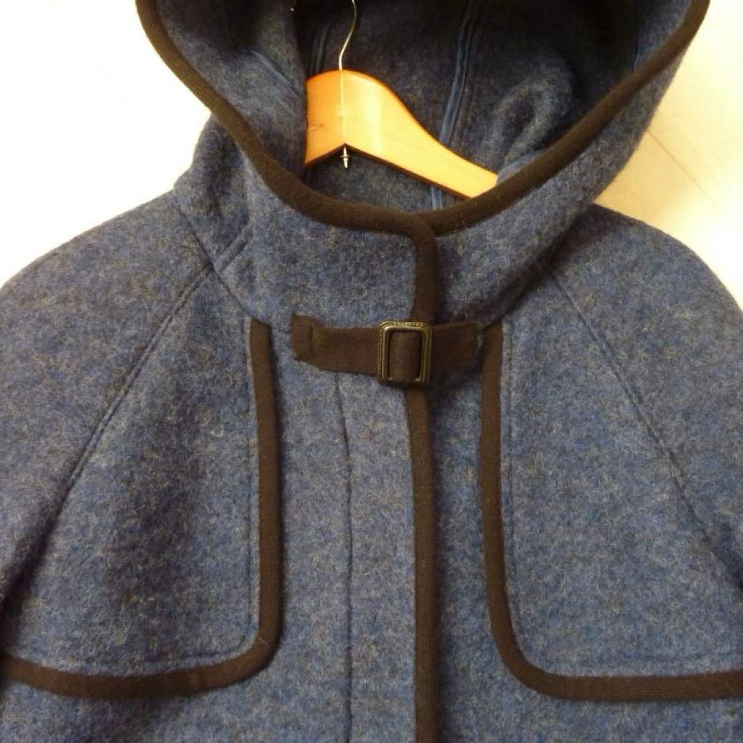 未使用 LORITTI ロング丈 フード付ウールコート M イタリア製 ネイビー