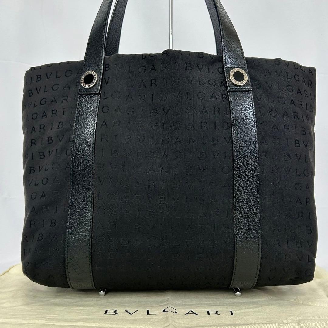 【美品/付属品完備】ブルガリ トートバッグ サークルロゴ ポーチ付 黒 A4可