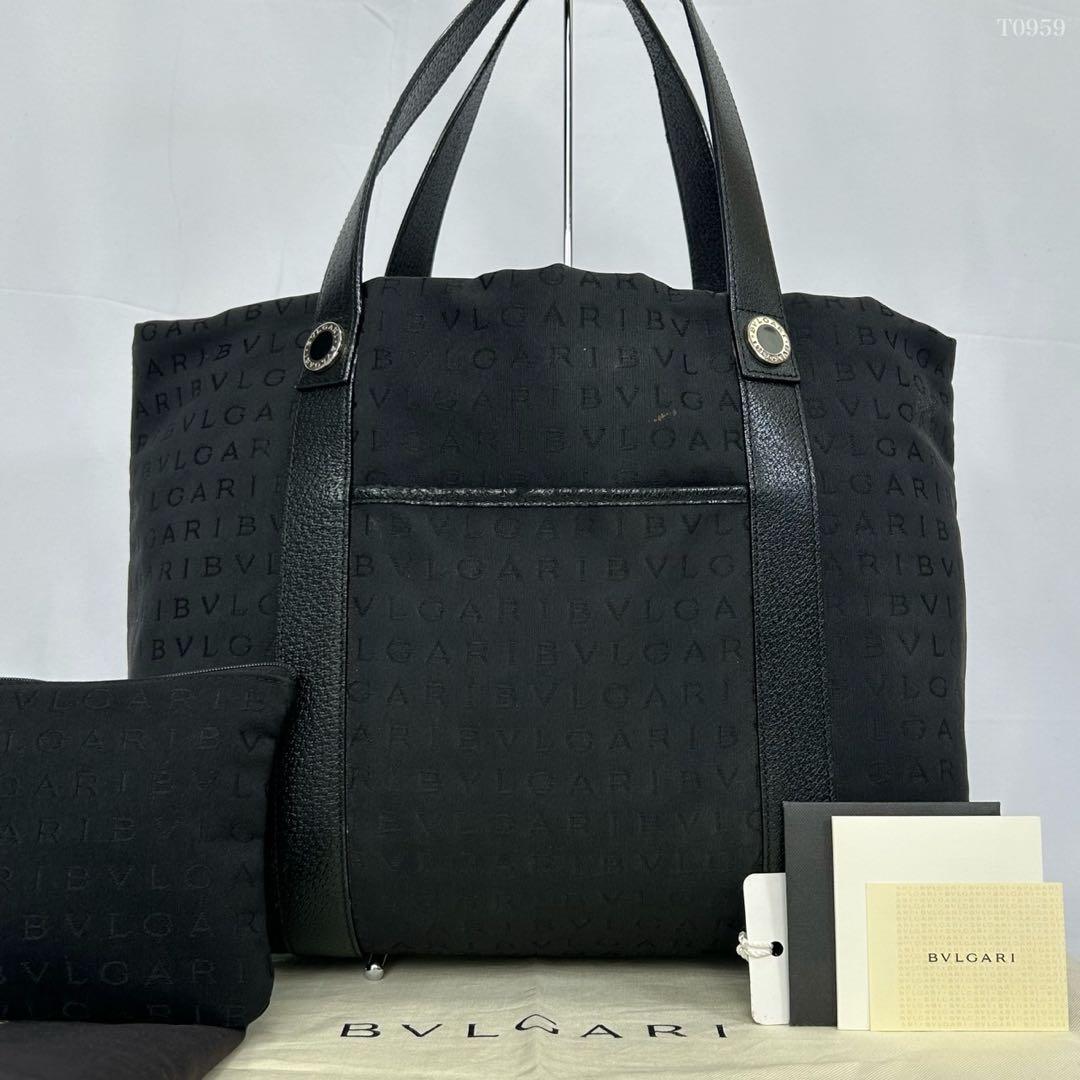 【美品/付属品完備】ブルガリ トートバッグ サークルロゴ ポーチ付 黒 A4可