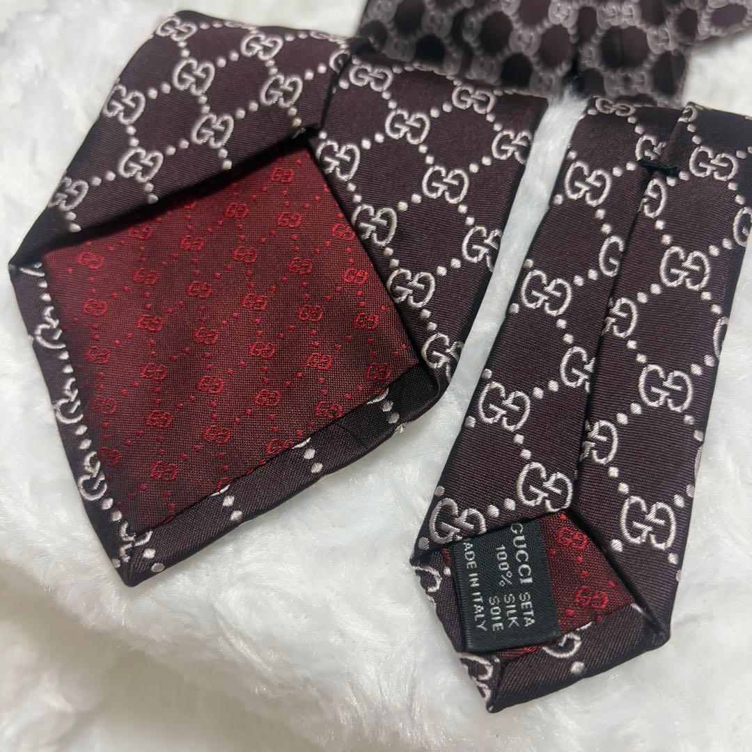 【美品】グッチ ネクタイ ハイブランド GG柄 インターロッキング 光沢 希少