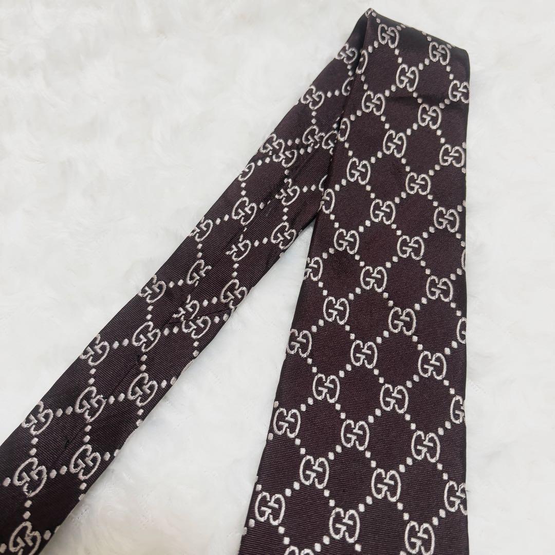 【美品】グッチ ネクタイ ハイブランド GG柄 インターロッキング 光沢 希少