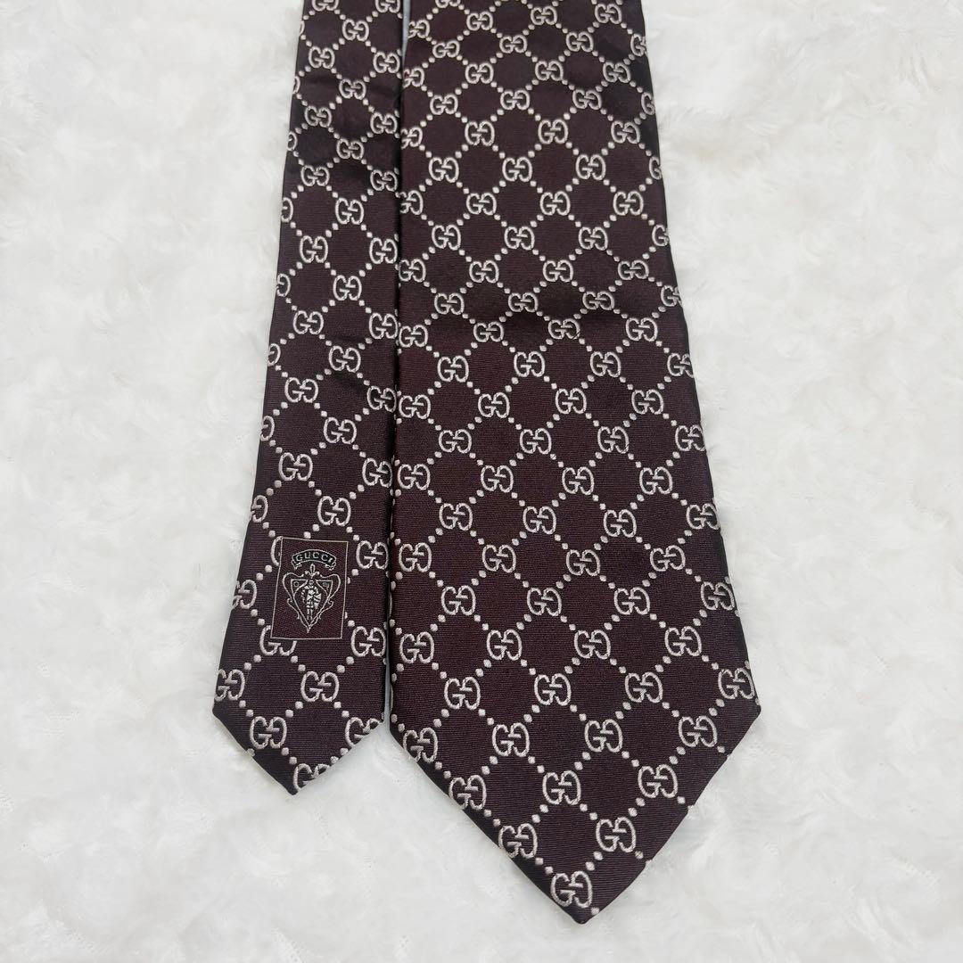 【美品】グッチ ネクタイ ハイブランド GG柄 インターロッキング 光沢 希少
