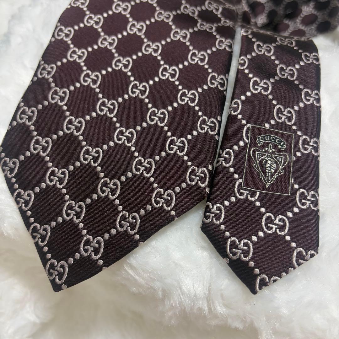 【美品】グッチ ネクタイ ハイブランド GG柄 インターロッキング 光沢 希少
