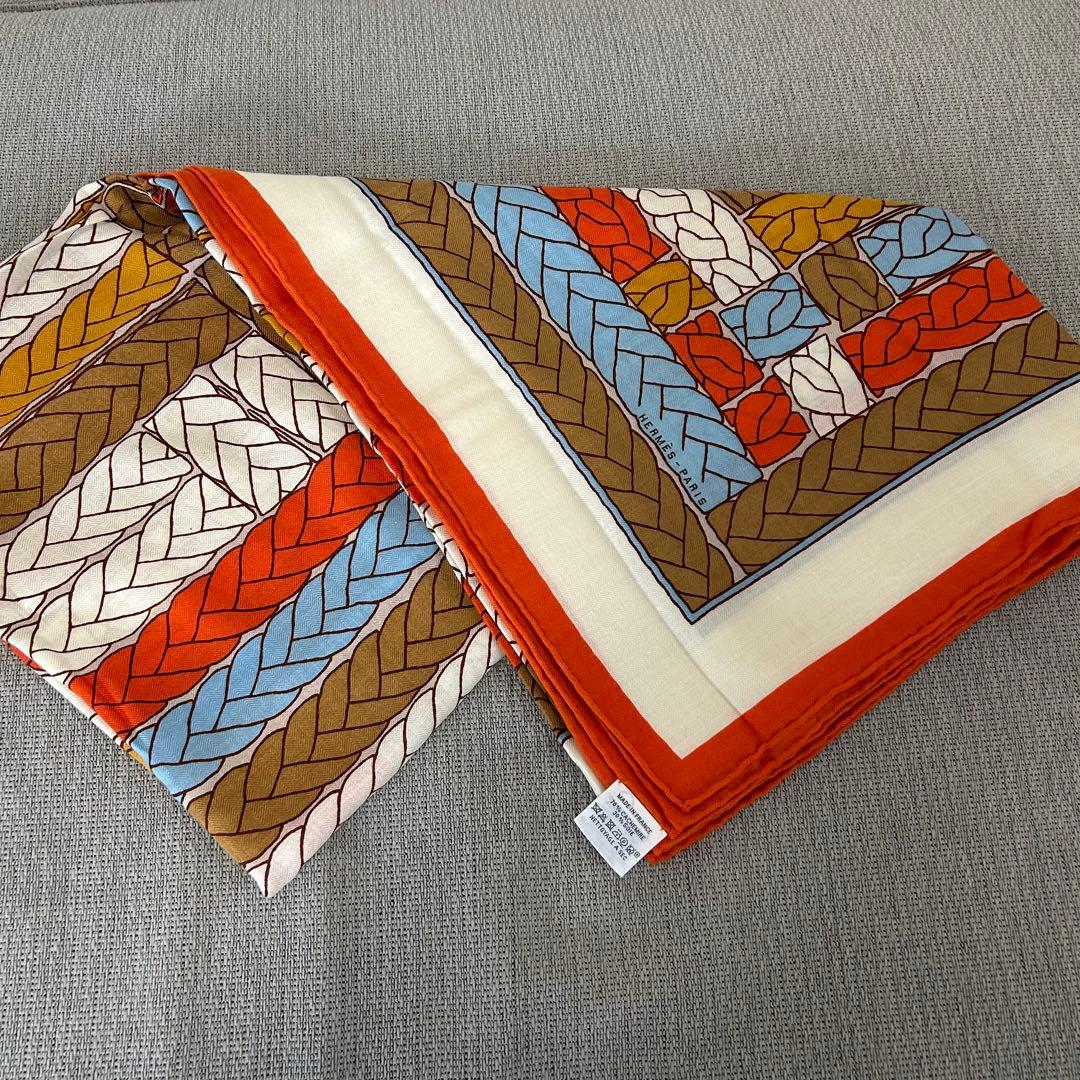 極美品☆エルメス　カレジュアン140 トレスH カシミヤストール カシシル