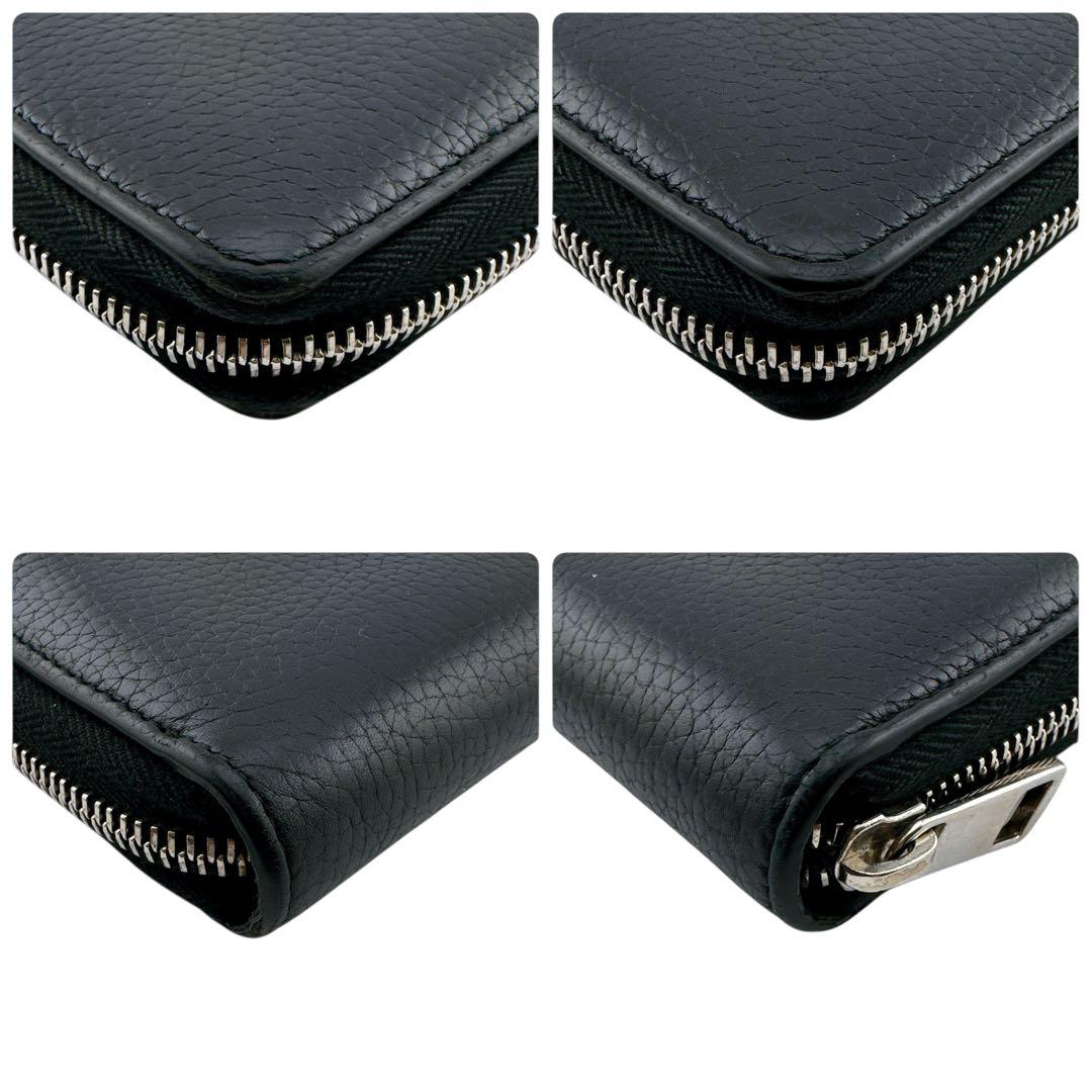 グッチ レザー GGメタル ラウンドファスナー 長財布 ブラック ユニセックス