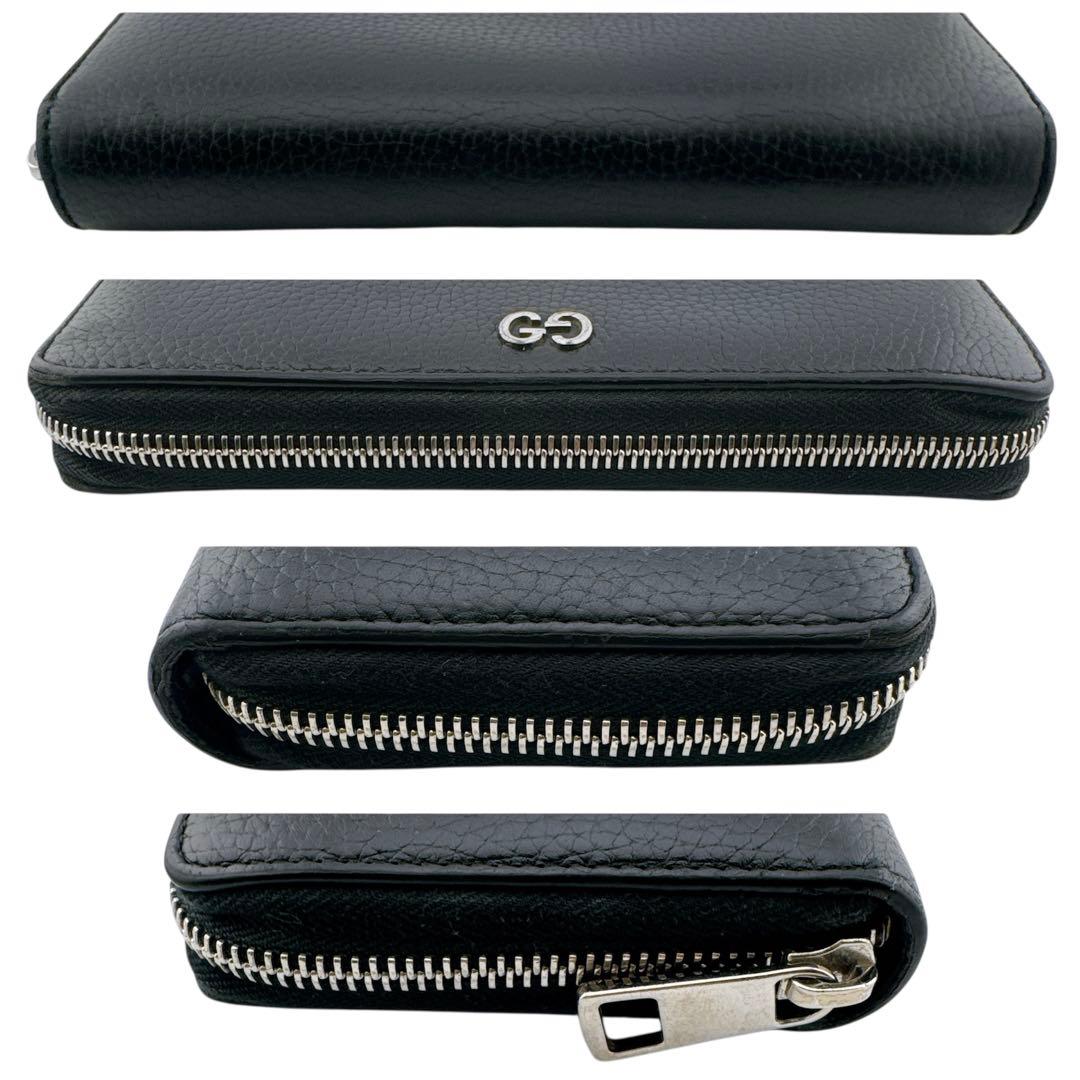 グッチ レザー GGメタル ラウンドファスナー 長財布 ブラック ユニセックス