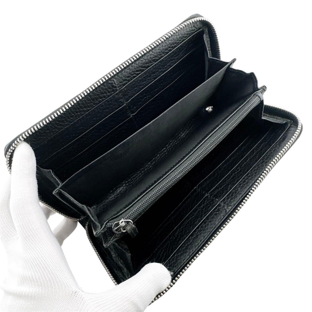 グッチ レザー GGメタル ラウンドファスナー 長財布 ブラック ユニセックス