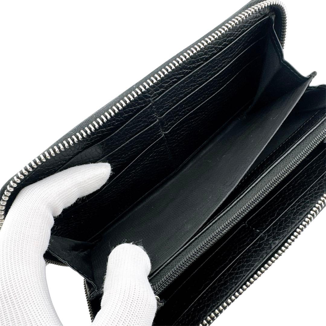 グッチ レザー GGメタル ラウンドファスナー 長財布 ブラック ユニセックス