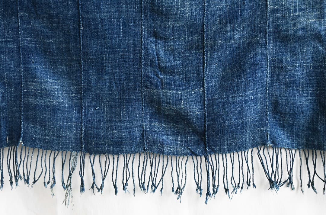 アフリカ ブルキナファソ モシ族/ブルーインディゴ 大判クロス/フリンジストール