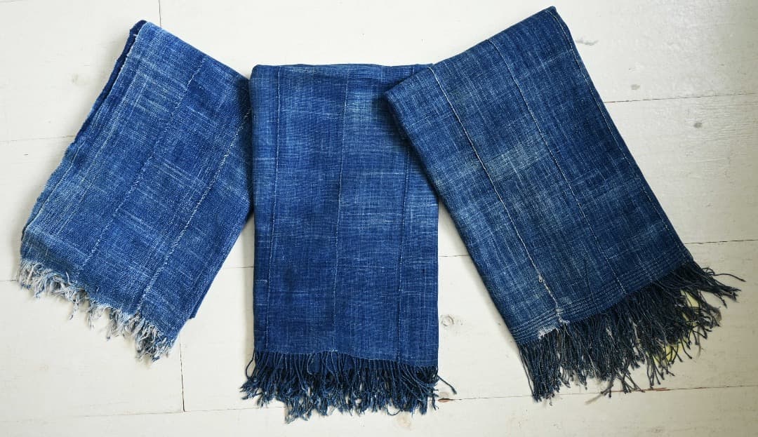 アフリカ ブルキナファソ モシ族/ブルーインディゴ 大判クロス/フリンジストール