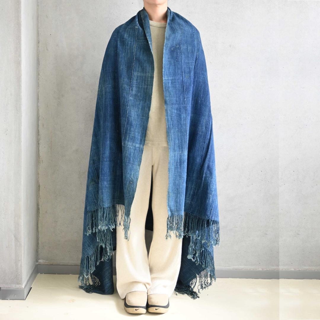 アフリカ ブルキナファソ モシ族/ブルーインディゴ 大判クロス/フリンジストール