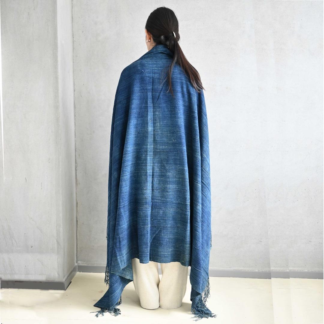 アフリカ ブルキナファソ モシ族/ブルーインディゴ 大判クロス/フリンジストール