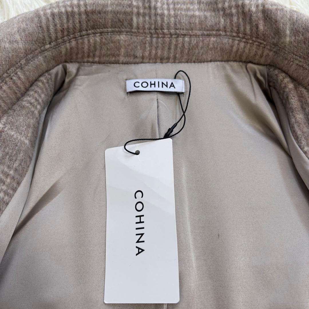 新品　COHINA コヒナ ミドル丈チェックコート F ウール混 ベージュ系