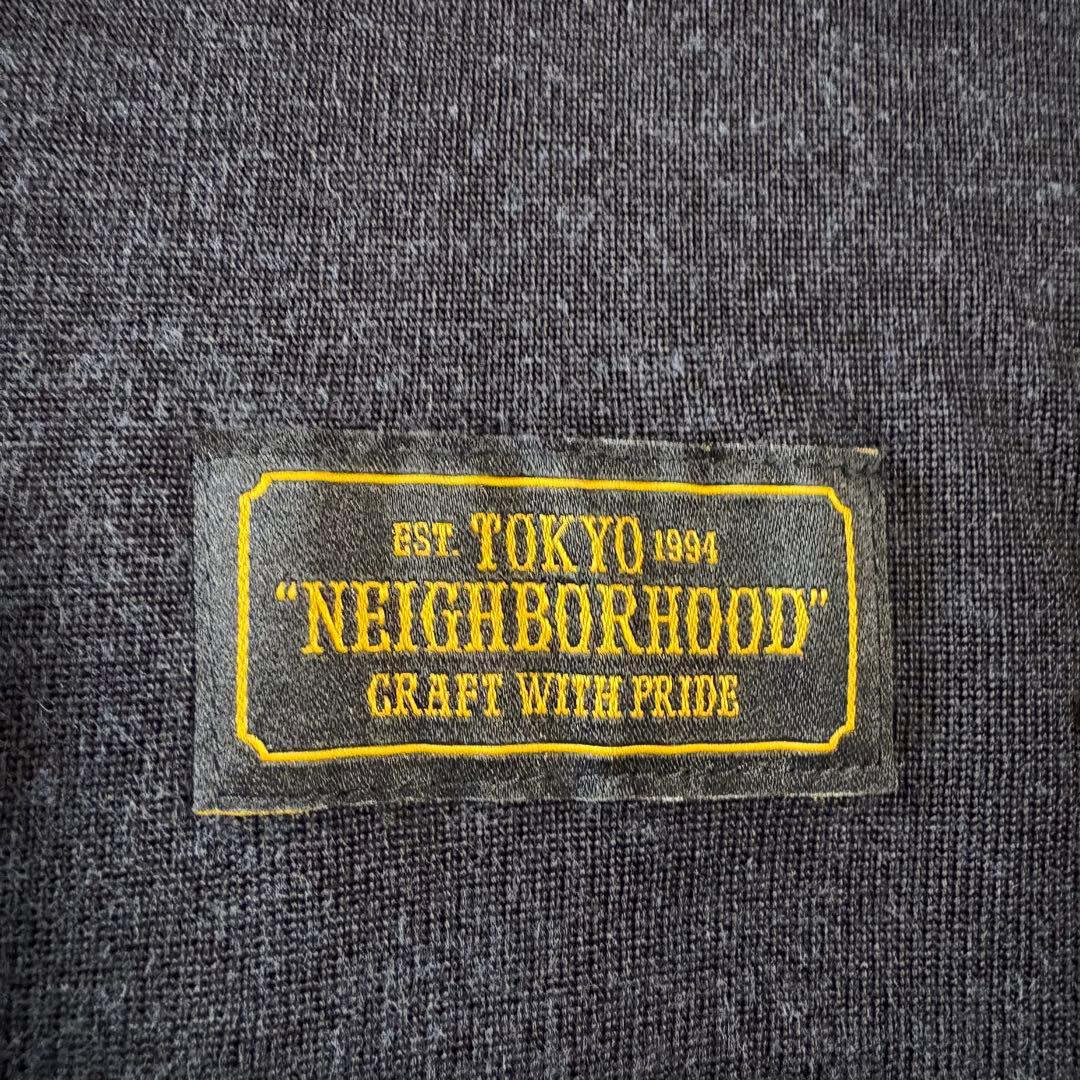 ネイバーフッド 綿×レーヨン リブ付き長袖T 1ポイント刺繍＋フロッキープリント