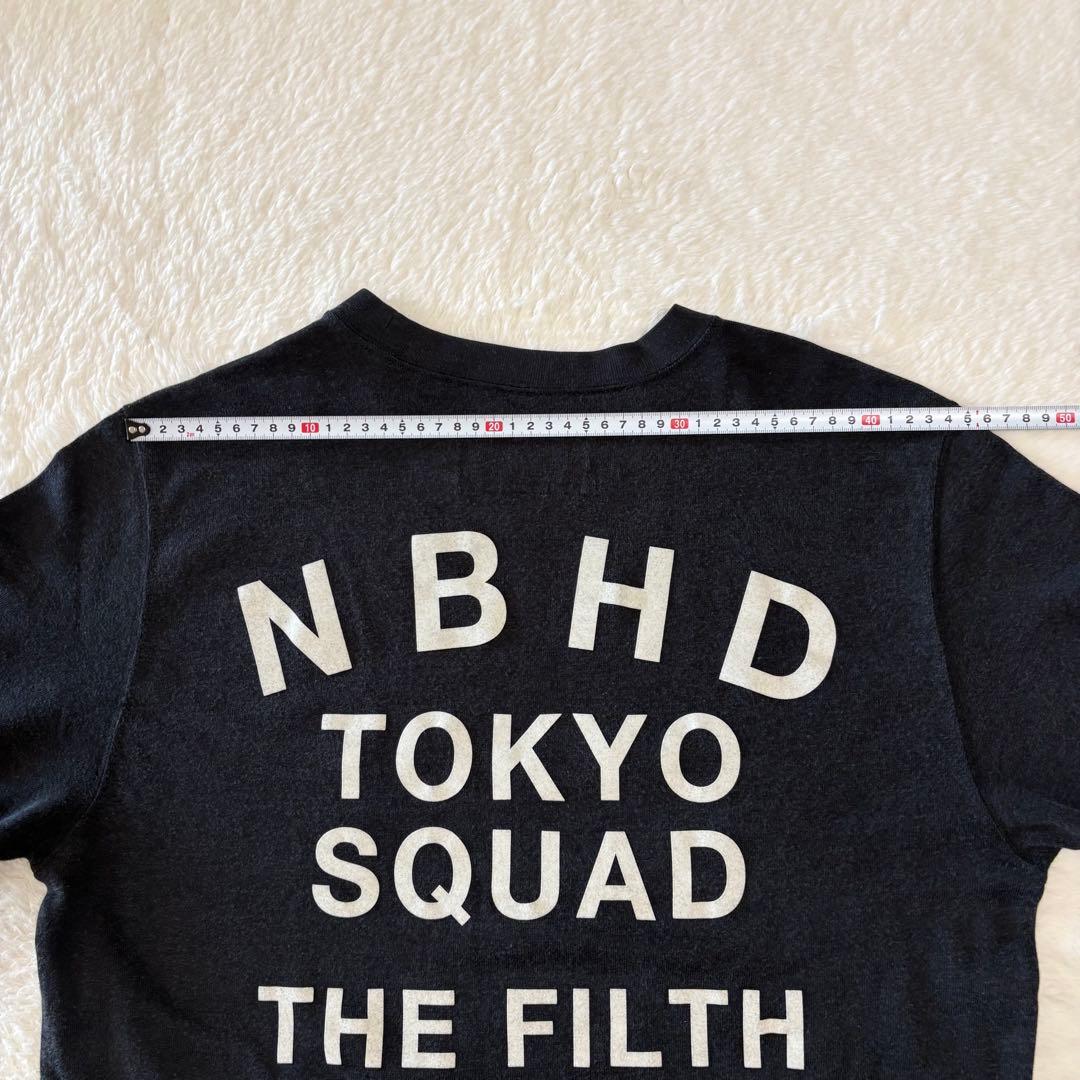 ネイバーフッド 綿×レーヨン リブ付き長袖T 1ポイント刺繍＋フロッキープリント