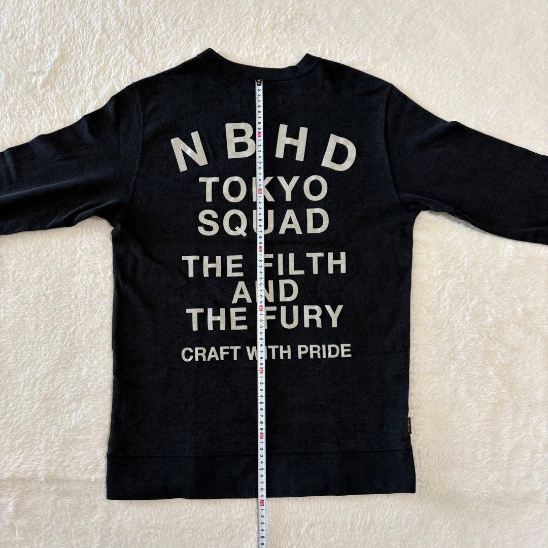 ネイバーフッド 綿×レーヨン リブ付き長袖T 1ポイント刺繍＋フロッキープリント