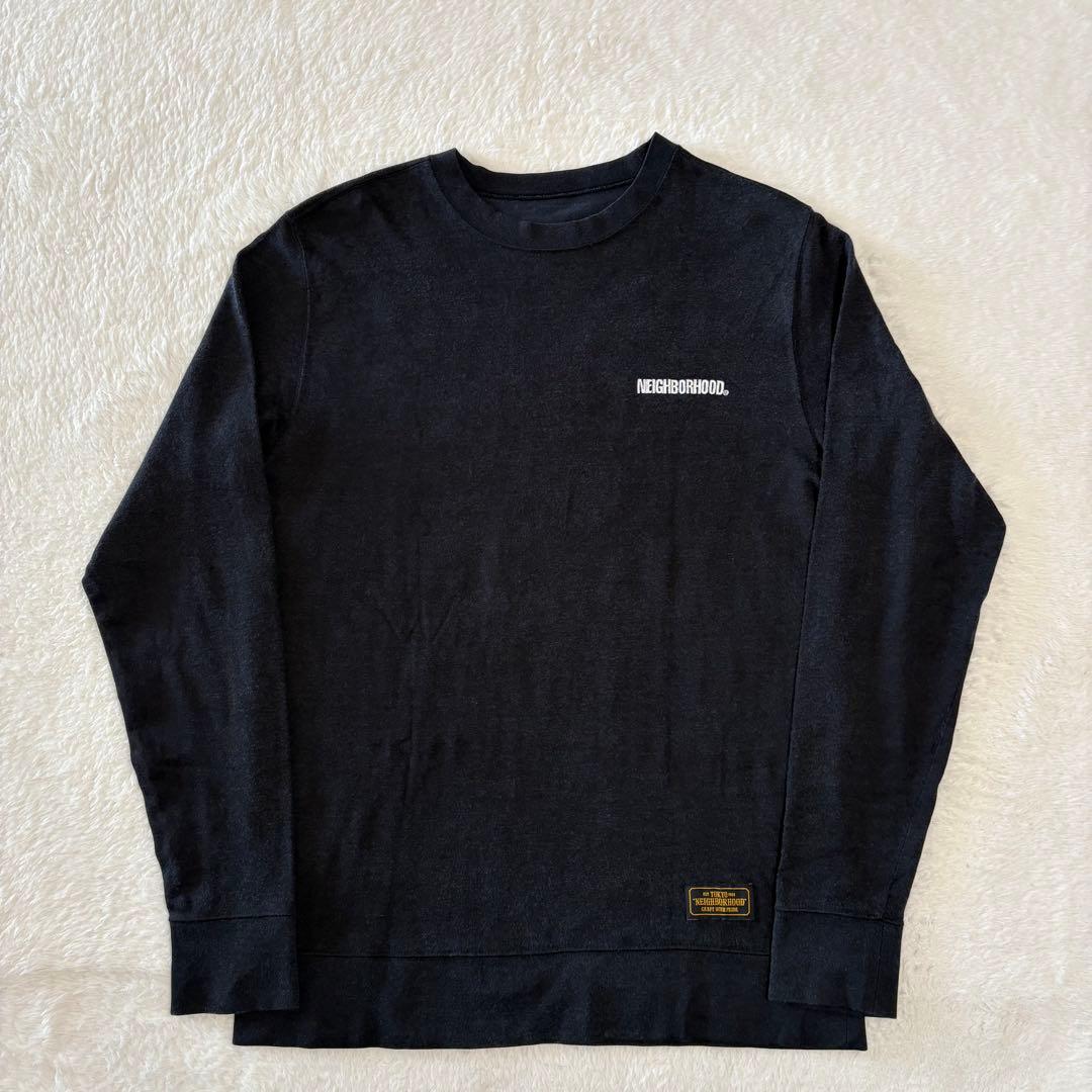 ネイバーフッド 綿×レーヨン リブ付き長袖T 1ポイント刺繍＋フロッキープリント