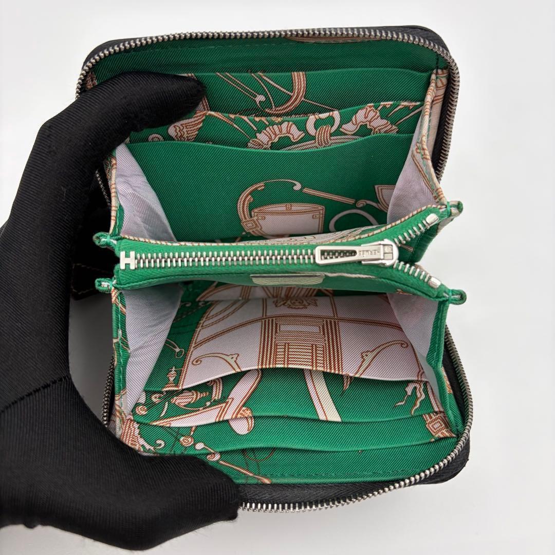 美品✨エルメス アザップ シルクイン コンパクト ブラック U刻印 財布 822