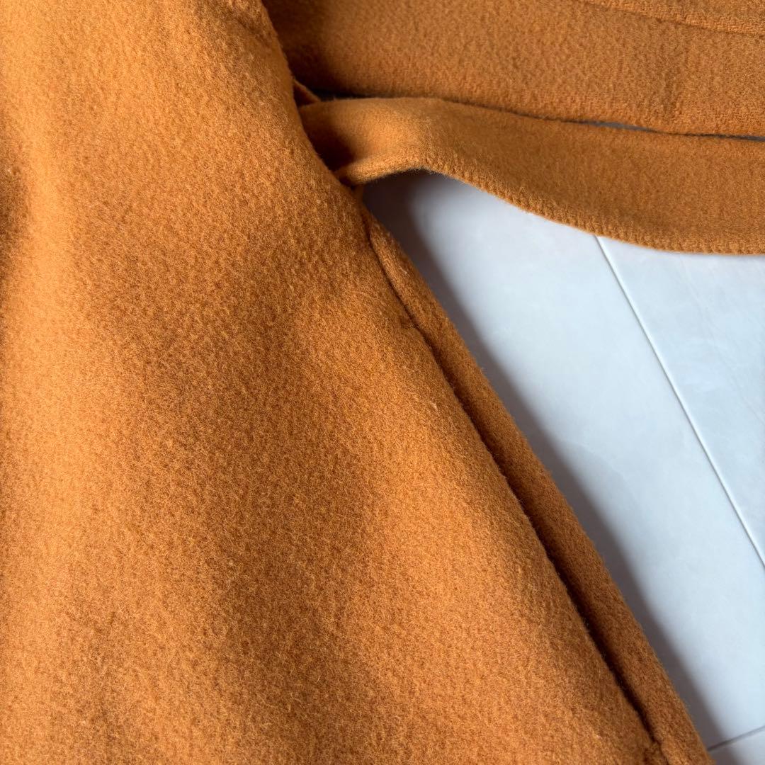 スピックアンドスパン ウール ノーカラーロングコート オレンジ 38 M ベルト