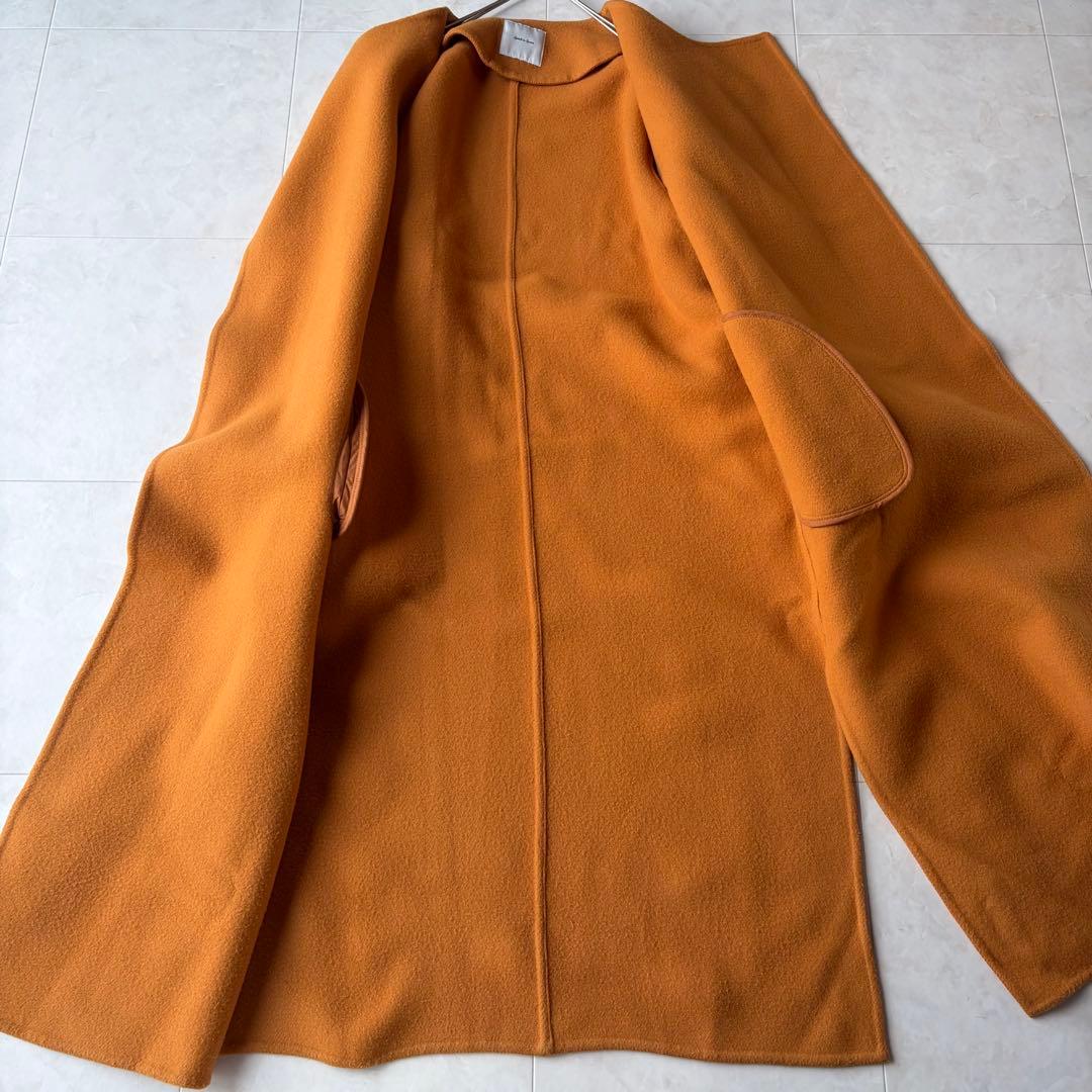 スピックアンドスパン ウール ノーカラーロングコート オレンジ 38 M ベルト