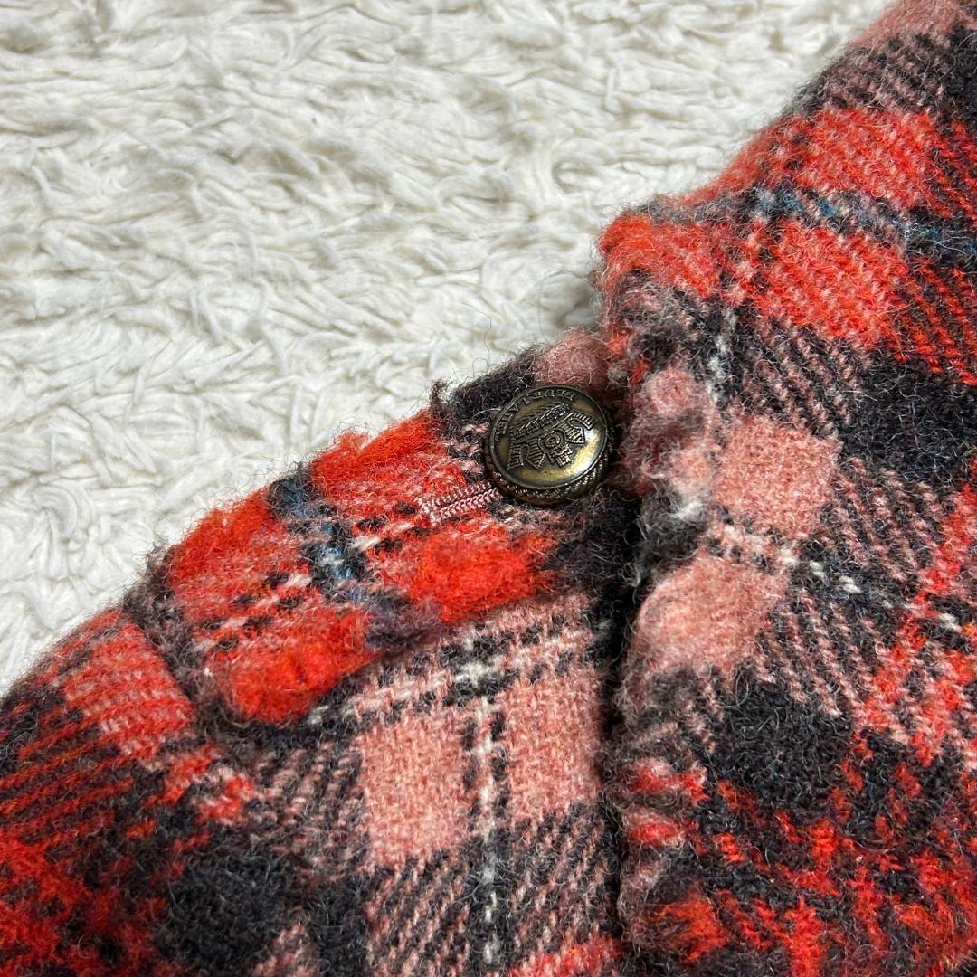 バーバリーブルーレーベル チェック柄 ウール ピーコート 刻印金ボタン