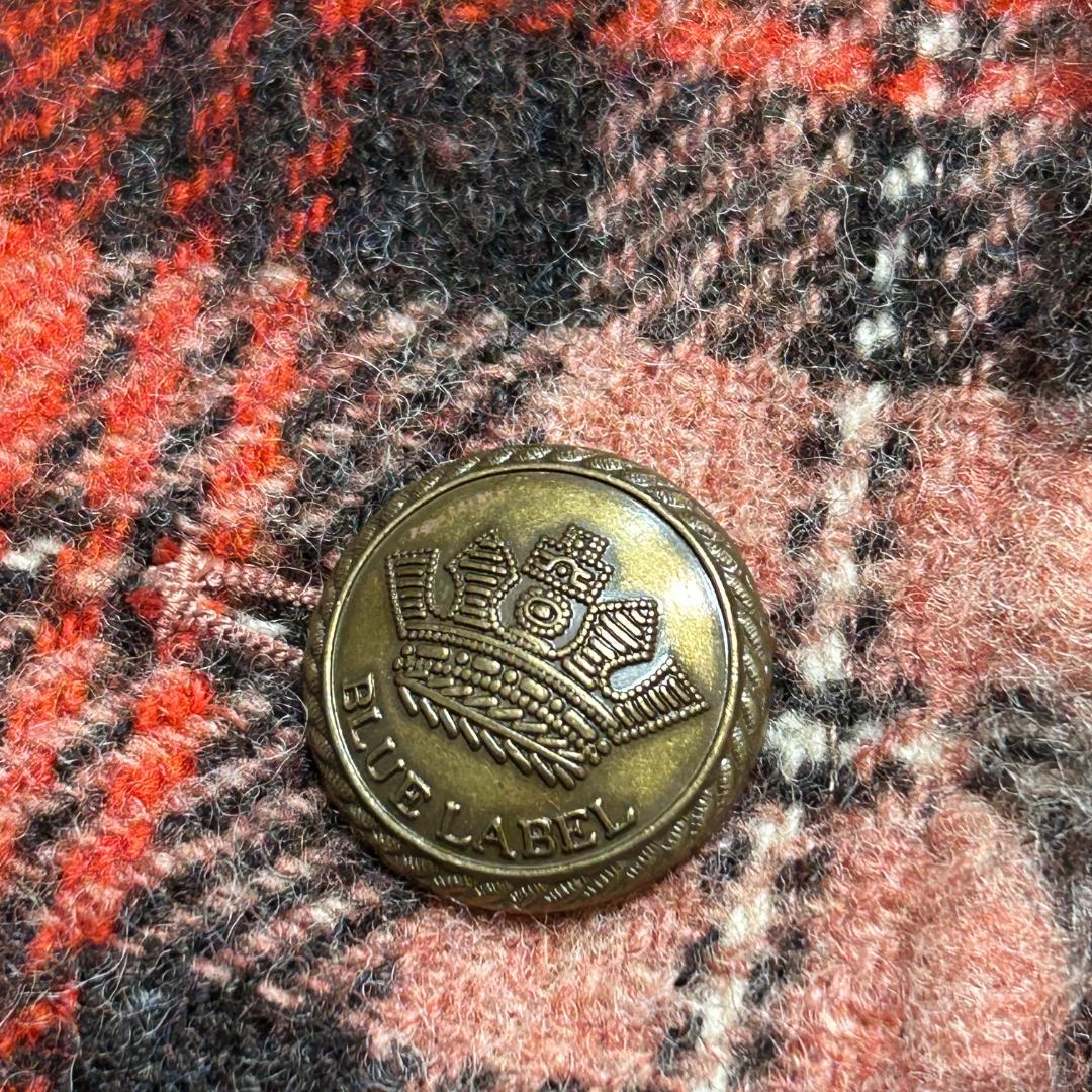 バーバリーブルーレーベル チェック柄 ウール ピーコート 刻印金ボタン