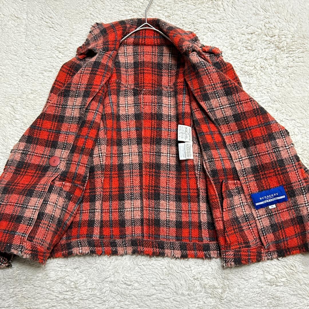 バーバリーブルーレーベル チェック柄 ウール ピーコート 刻印金ボタン
