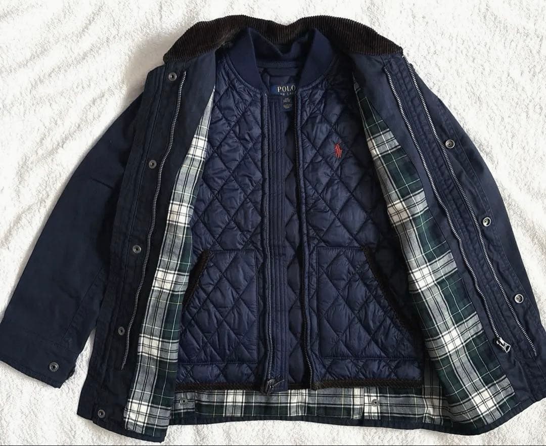 ラルフローレン オイルドジャケット キルティングライナー付き ネイビー 140