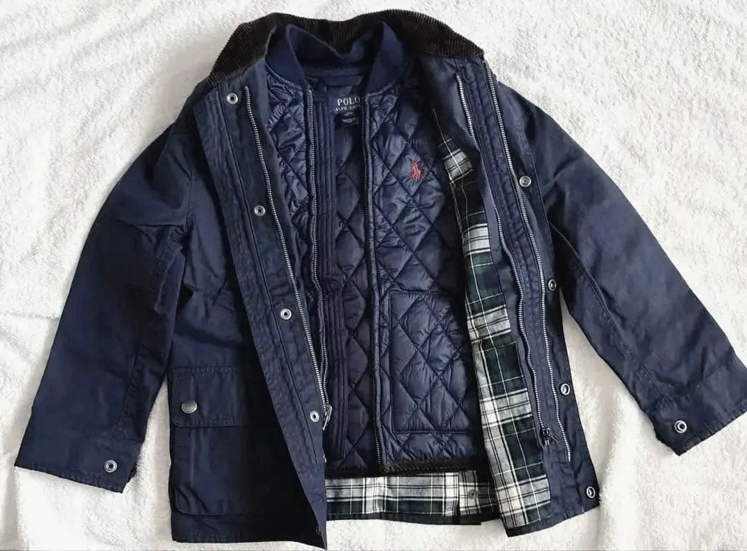 ラルフローレン オイルドジャケット キルティングライナー付き ネイビー 140