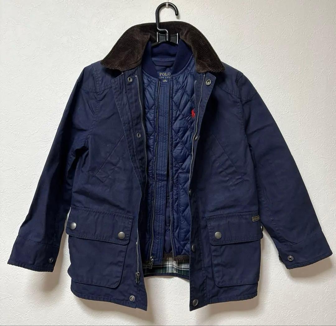 ラルフローレン オイルドジャケット キルティングライナー付き ネイビー 140