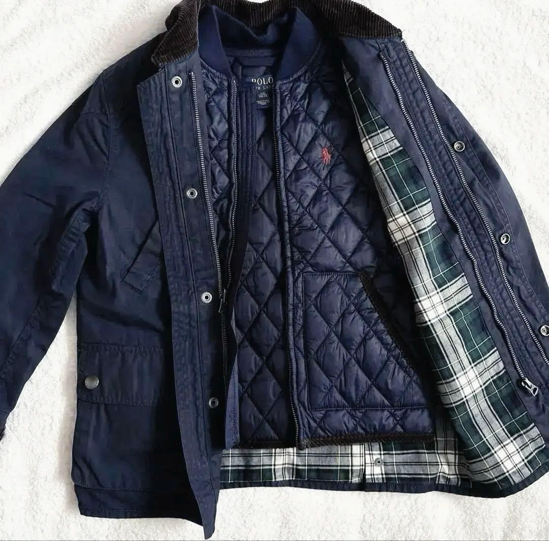 ラルフローレン オイルドジャケット キルティングライナー付き ネイビー 140
