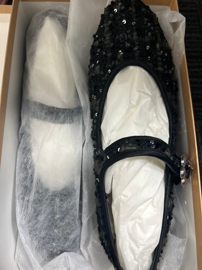 OHGA ビーズ装飾 ブラック フラットシューズ 24.5cm