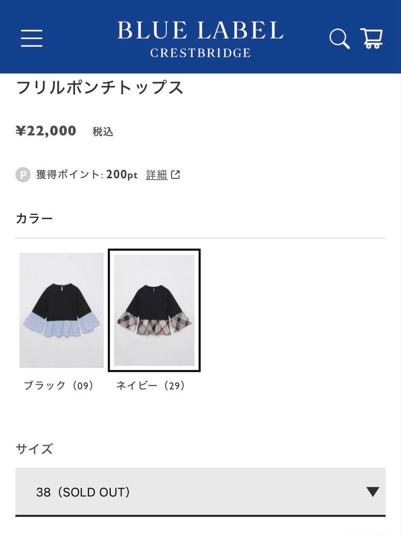 BLUE LABEL CRESTBRIDGE 長袖トップス 38