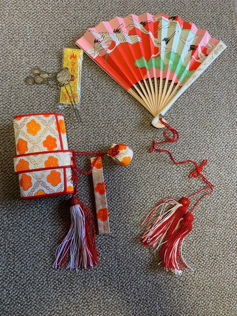 七五三 着物セット 青赤花柄　7歳