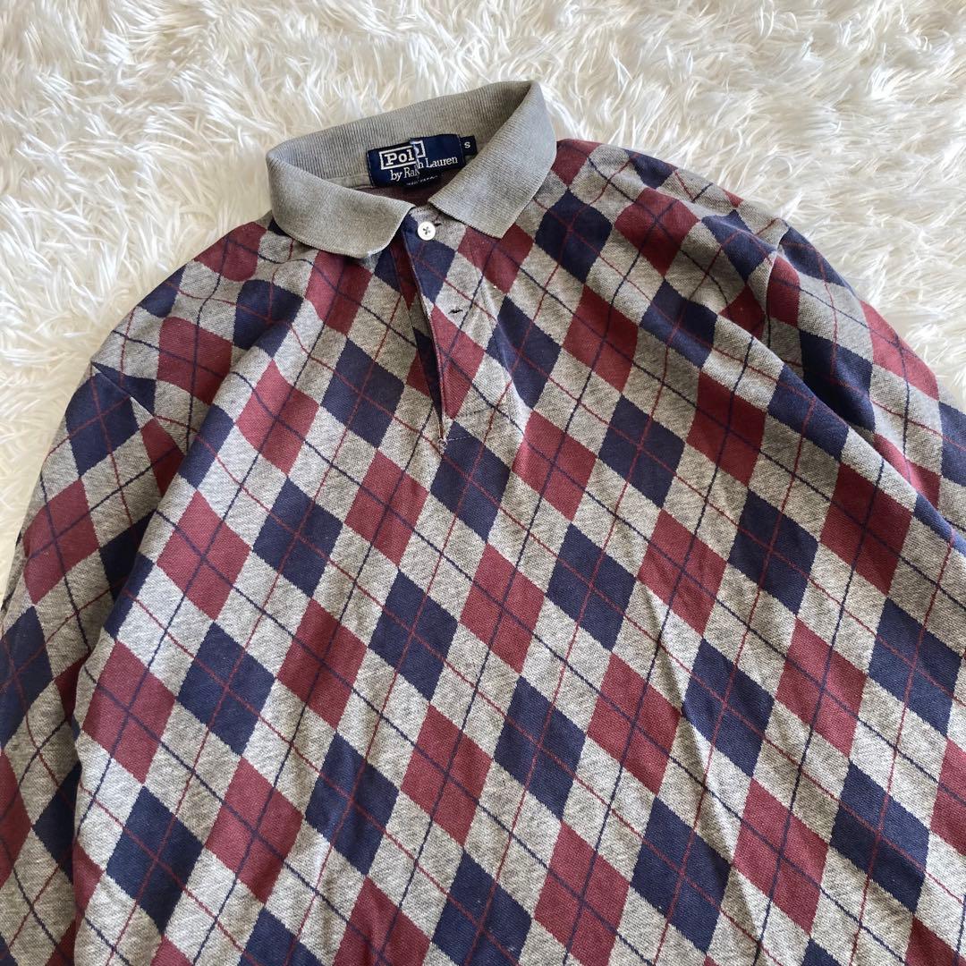 希少✨90s ポロバイラルフローレン 長袖ポロシャツ アーガイル柄 USA製 S
