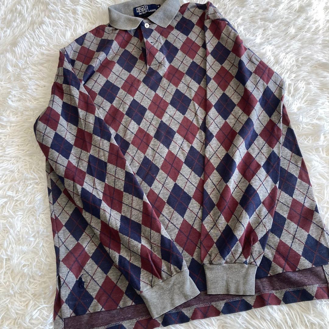 希少✨90s ポロバイラルフローレン 長袖ポロシャツ アーガイル柄 USA製 S