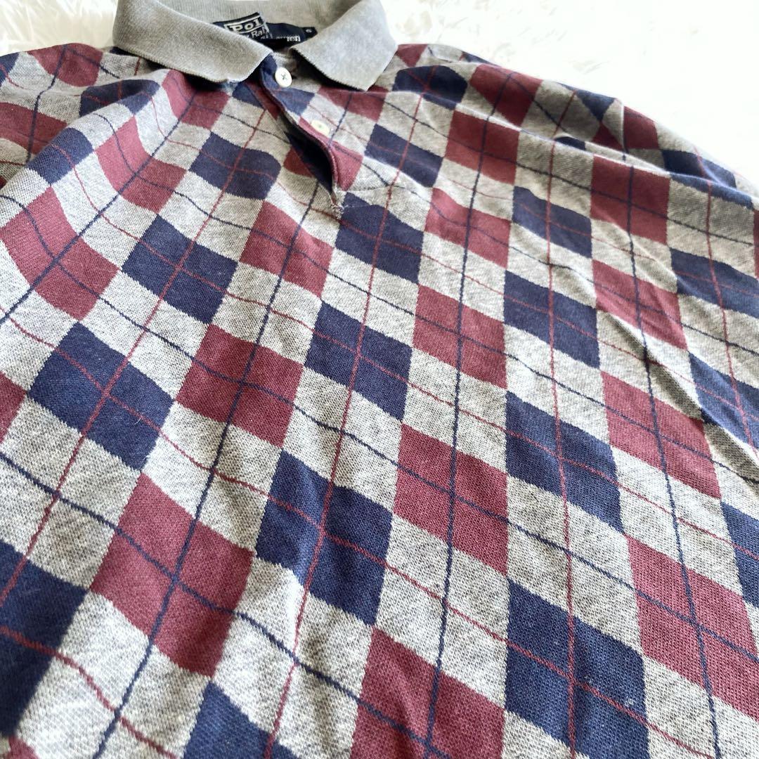 希少✨90s ポロバイラルフローレン 長袖ポロシャツ アーガイル柄 USA製 S
