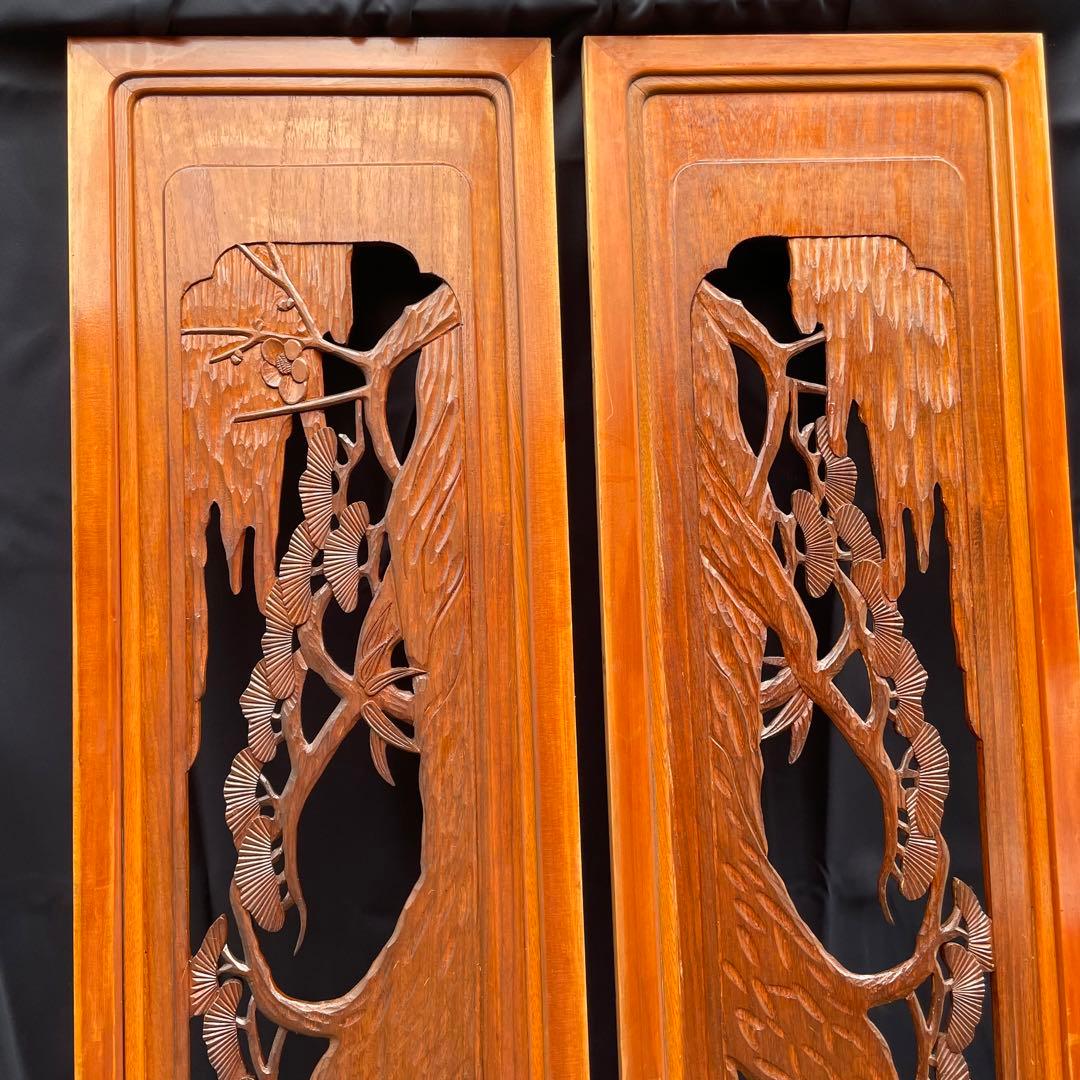 【送料込‼︎土日発送】欄間　2枚セット　レトロ　昭和　和室　手彫り