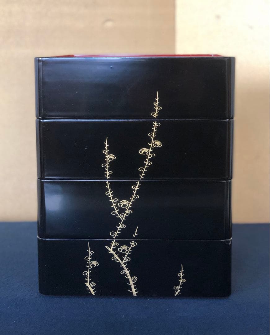 ❗️割引《R》黒内朱 沈金松竹梅 四段重 替蓋付 木箱　251117え2