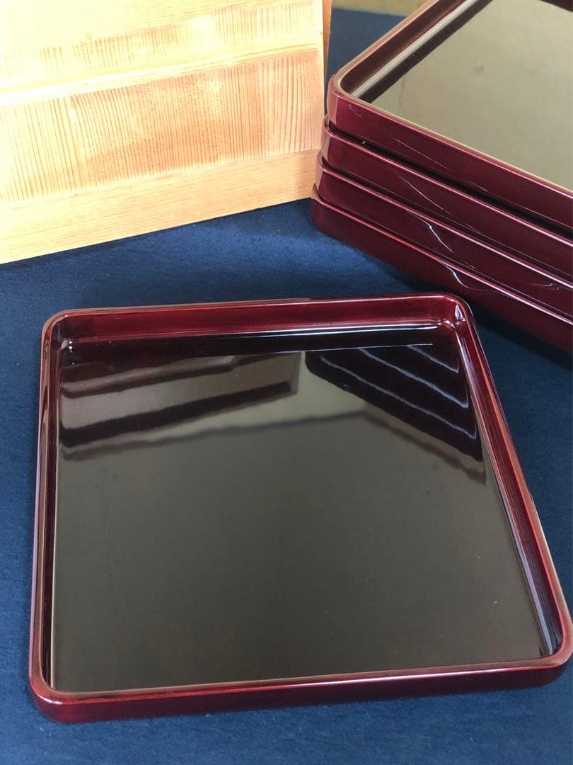 《R》春慶塗 会席膳5客 四方膳 銘々膳 木製漆器 木箱　260203く4