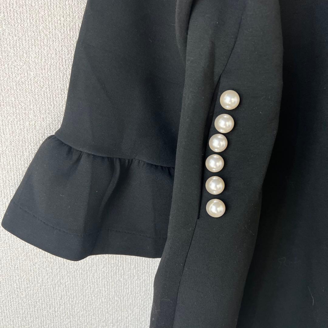 Frene フラーネ ボンディングコート フリル袖　ブラック　パール