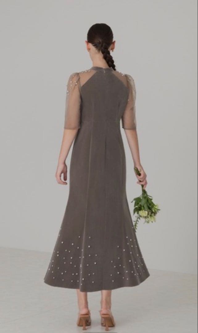 【LEJA】シアースリーブパールビジューベロアマーメイドドレスワンピース