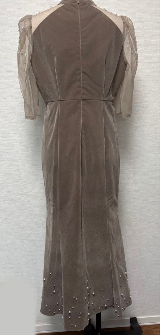 【LEJA】シアースリーブパールビジューベロアマーメイドドレスワンピース