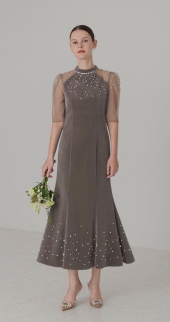 【LEJA】シアースリーブパールビジューベロアマーメイドドレスワンピース