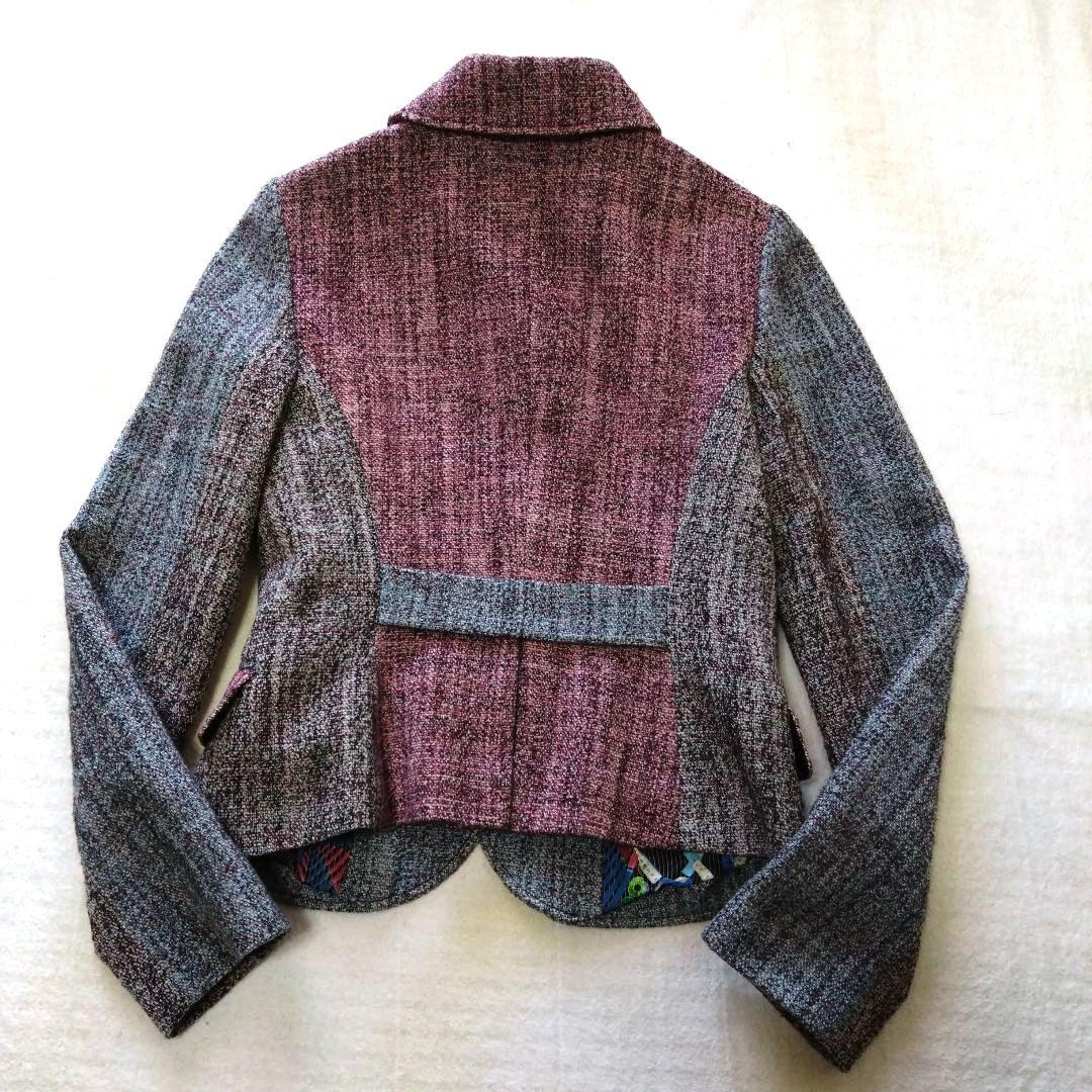 ポールスミス テーラードジャケット ツイード グレー ボルドー バイカラー L