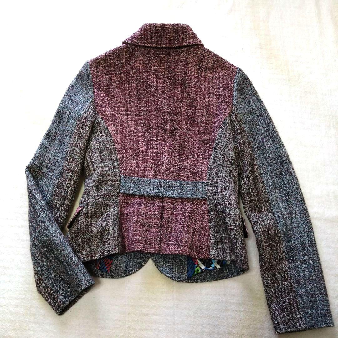 ポールスミス テーラードジャケット ツイード グレー ボルドー バイカラー L