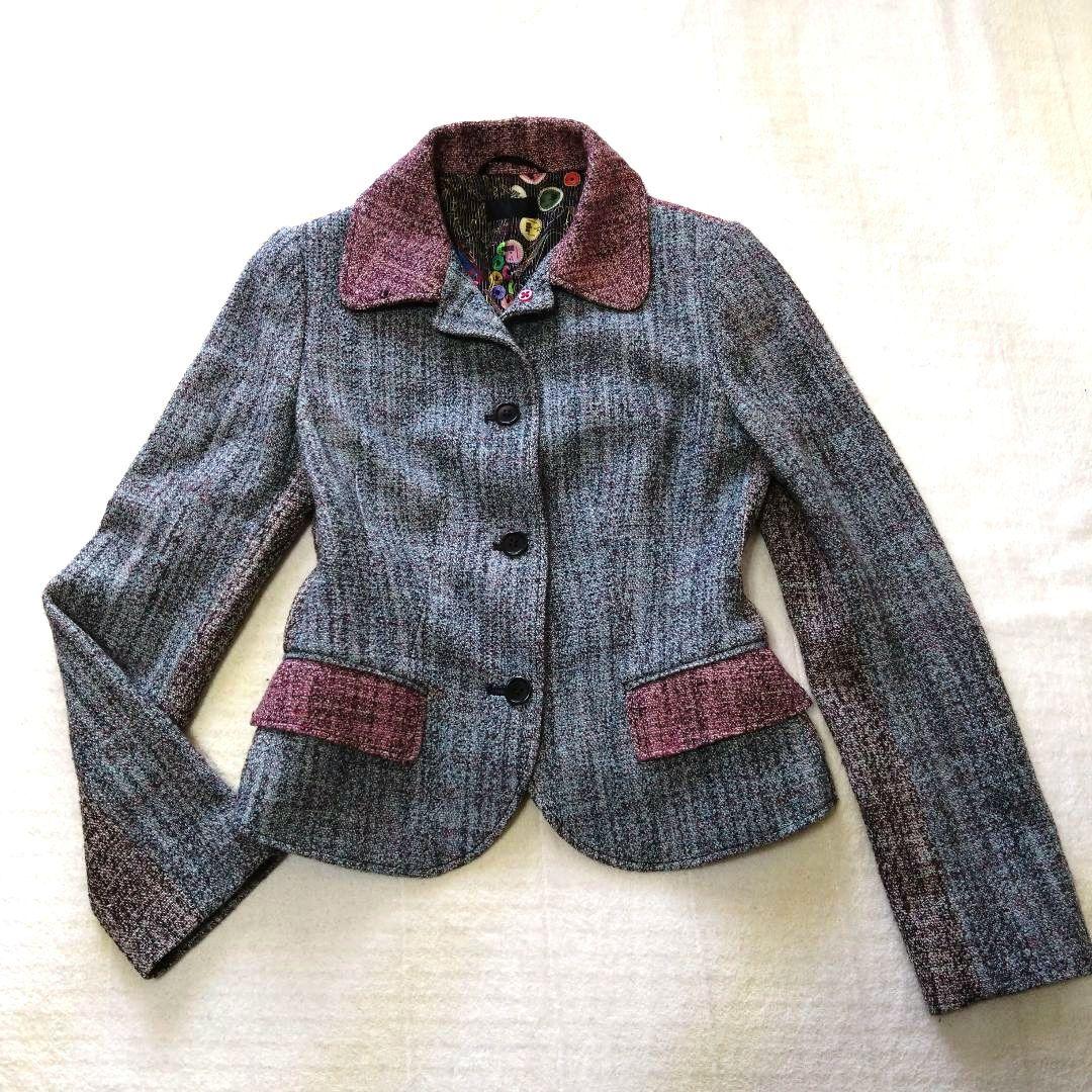 ポールスミス テーラードジャケット ツイード グレー ボルドー バイカラー L