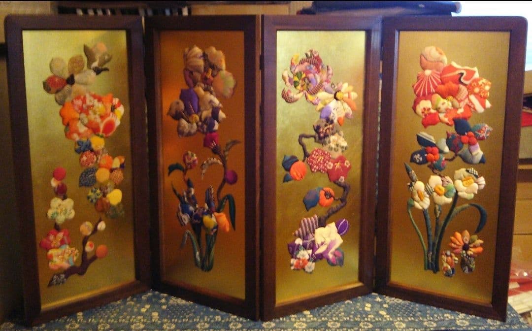 【期間限定値下げ】四季金箔四連屏風