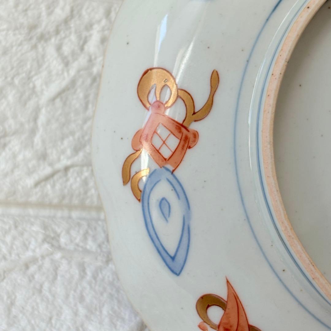 古伊万里　麒麟　キリン　年木谷窯　蒼峰作　鳥菊梅麒麟　盛り付け皿　4枚　金縁